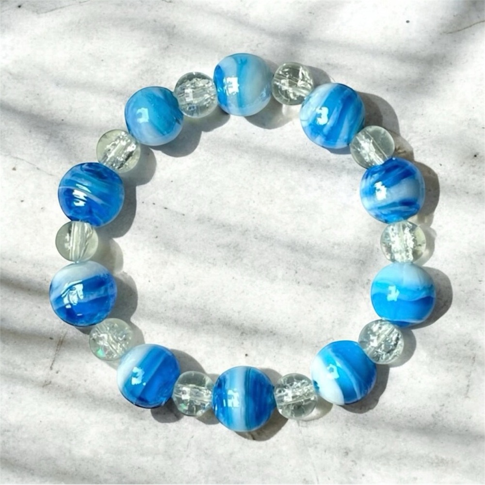 Blue Agate & Clear Quartz Beaded Bracelet